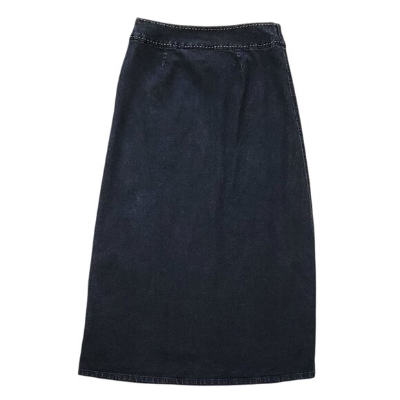 VTG Liz Claiborne Black Denim Midi Skirt Contrast Stitching and Front Slit 8P - Picture 5 of 14